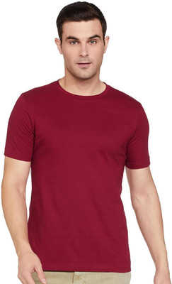 Adabsha Solid Men Round Neck Maroon T-Shirt