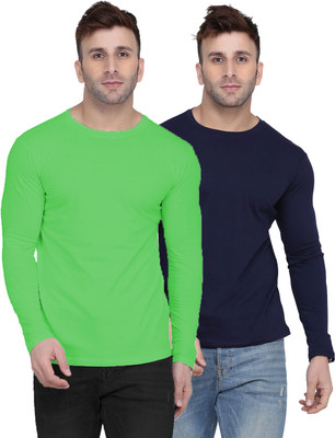 Kroptee Solid Men Round Neck Green, Dark Blue T-Shirt
