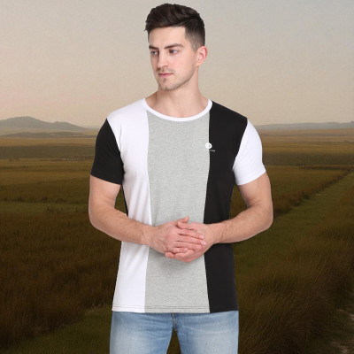Faricon Trend Colorblock Men Round Neck Multicolor T-Shirt