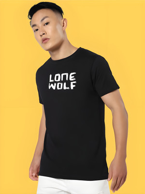 Kaido Self Design Men Round Neck Reversible Black T-Shirt
