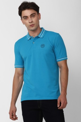 PETER ENGLAND Solid Men Polo Neck Light Blue T-Shirt