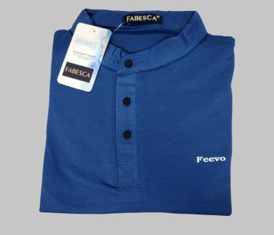 FABESCA Solid Men V Neck Blue T-Shirt