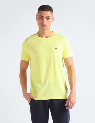 TOMMY HILFIGER Solid Men Round Neck Yellow T-Shirt