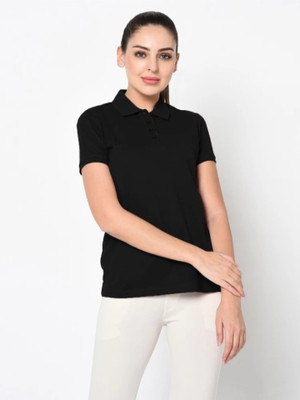 globalitalianlook Solid Women Polo Neck Black T-Shirt