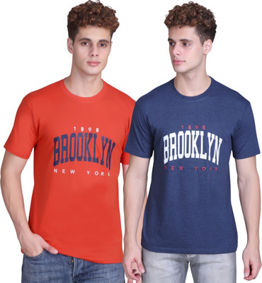 Zeffit Printed Men Round Neck Blue, Brown T-Shirt