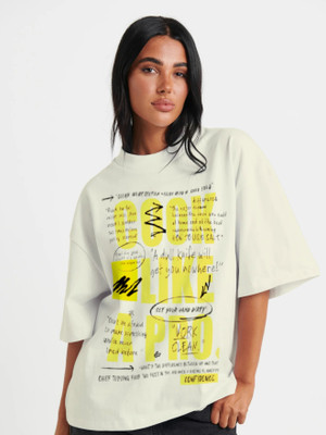 Fermi Graphic Print Women Round Neck Beige T-Shirt