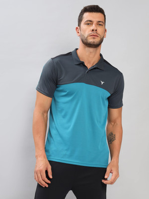 TECHNOSPORT Colorblock Men Polo Neck Blue T-Shirt