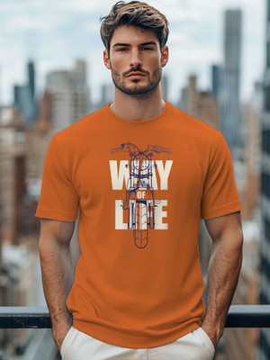 NOBERO Graphic Print, Printed Men Crew Neck Orange T-Shirt