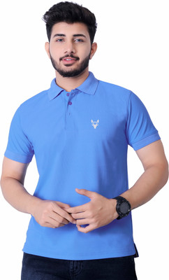JH MART Printed Men Polo Neck Light Blue T-Shirt