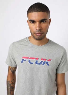 French Connection Typography Men Round Neck Grey T-Shirt