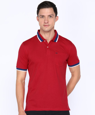 PETER ENGLAND Solid Men Polo Neck Red T-Shirt