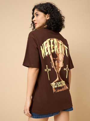 COLOR CAPITAL Graphic Print Women Round Neck Brown T-Shirt