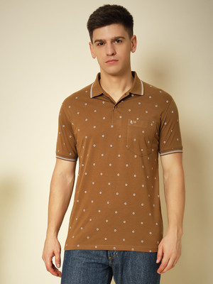 UNIBERRY Printed Men Polo Neck Brown T-Shirt