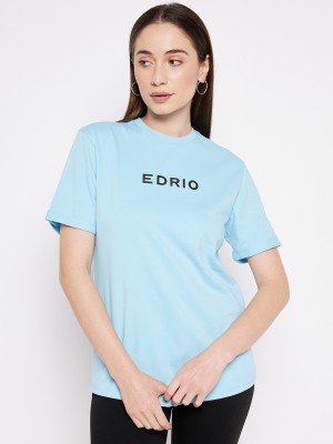 EDRIO Printed, Typography Women Round Neck Light Blue T-Shirt