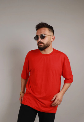 JP Creation Solid Men Round Neck Red T-Shirt