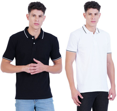 Wemyc Solid Men Polo Neck White, Black T-Shirt