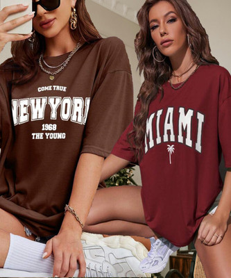 SILVANUS Printed Women Round Neck Multicolor T-Shirt