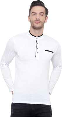Moordale Fab Solid Men Henley Neck White T-Shirt