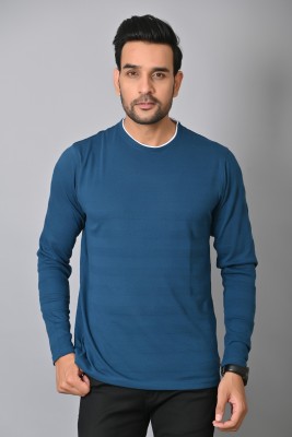 Arbour Self Design Men Round Neck Blue T-Shirt