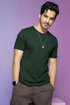 Jangoboy Solid Men Round Neck Dark Green T-Shirt