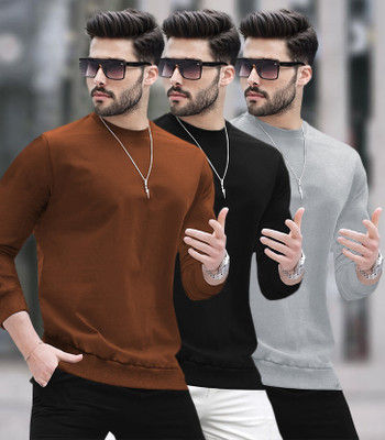 BLIVE Solid Men Round Neck Multicolor T-Shirt