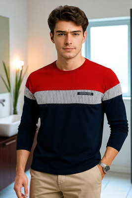 Autna Colorblock Men Round Neck Red T-Shirt