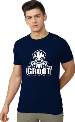 RULEDBYSUN Printed Men Round Neck Navy Blue T-Shirt
