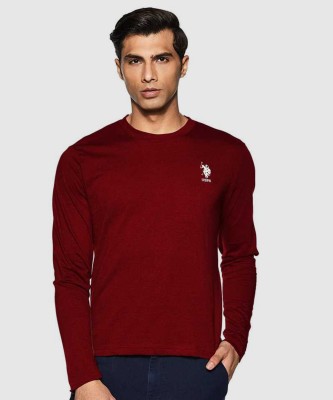 U.S. POLO ASSN. Solid Men Round Neck Maroon T-Shirt