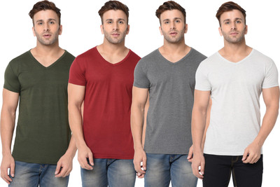 JB Jagoboy Solid Men V Neck Multicolor T-Shirt