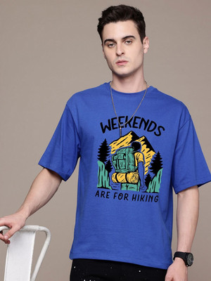 Moda Rapido Graphic Print Men Round Neck Blue T-Shirt