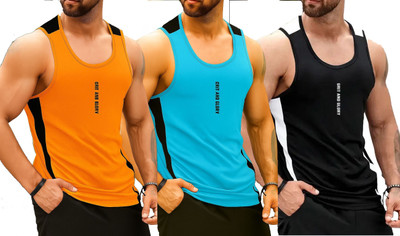 RMLKN Typography Men Round Neck Orange, Light Blue, Black T-Shirt