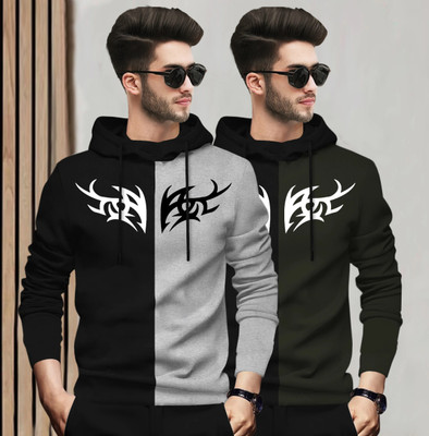 BLIVE Printed Men Hooded Neck Multicolor T-Shirt