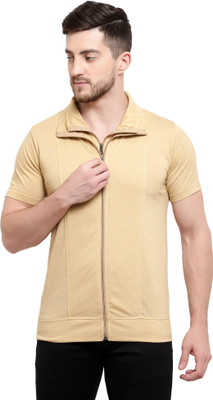 Tresna Trending Solid Men Polo Neck Beige T-Shirt