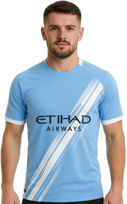SSA Printed Men Polo Neck Blue T-Shirt