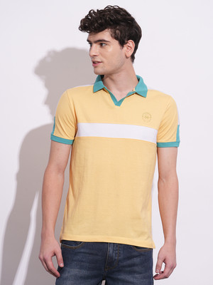 BEING HUMAN Colorblock Men Polo Neck Yellow T-Shirt