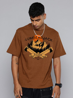 R.Code by The Roadster Life Co. Graphic Print Men Round Neck Brown T-Shirt