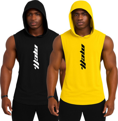 RMLKN Printed Men Hooded Neck Black, Yellow T-Shirt