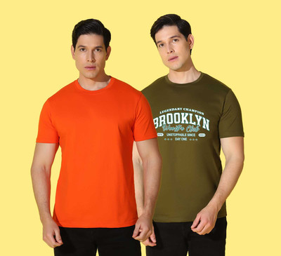 WOOSTRO Printed, Solid Men Round Neck Multicolor T-Shirt