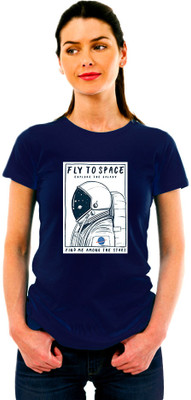 montae Printed Women Round Neck Dark Blue T-Shirt