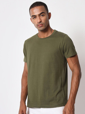 OrrganicChics Solid Men Round Neck Green T-Shirt