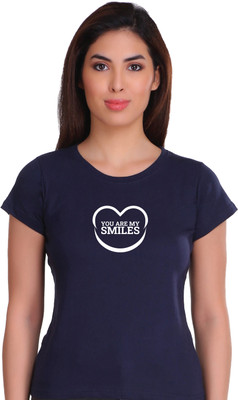 APE Graphic Print Women Round Neck Dark Blue T-Shirt