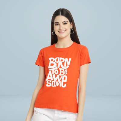 DreamBe Typography Women Round Neck Orange T-Shirt