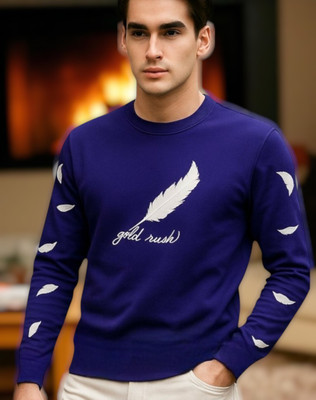 Autna Printed Men Round Neck Navy Blue T-Shirt