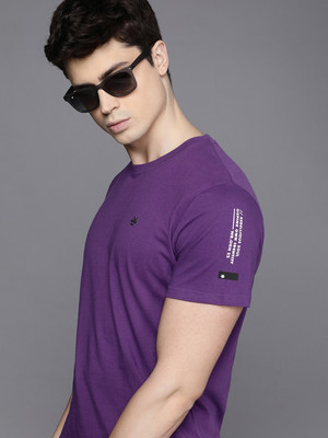 WROGN Solid Men Crew Neck Purple T-Shirt