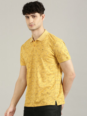 JOVEN Printed Men Polo Neck Yellow T-Shirt