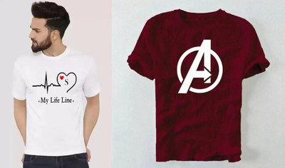 Topster Printed Men Round Neck White, Maroon T-Shirt