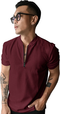 EyeBogler Solid Men Polo Neck Red T-Shirt