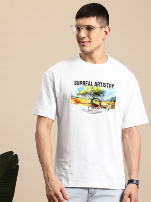 Mast & Harbour Printed Men Round Neck White T-Shirt