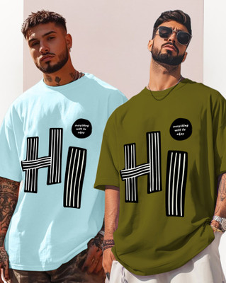 ENITOR Typography Men Round Neck Light Blue, Green T-Shirt