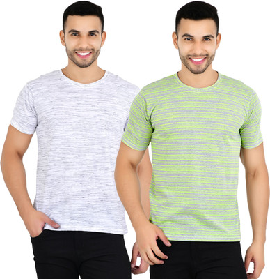 YUALIN CREATION Printed Men Crew Neck Light Green, Grey T-Shirt